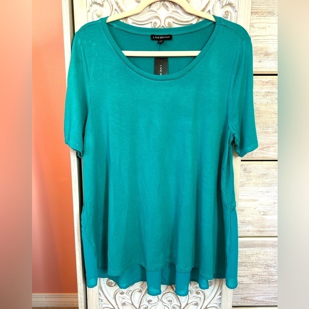 Lane Bryant teal flowy professional  versatile sheer hem Spring top NWT 14/16